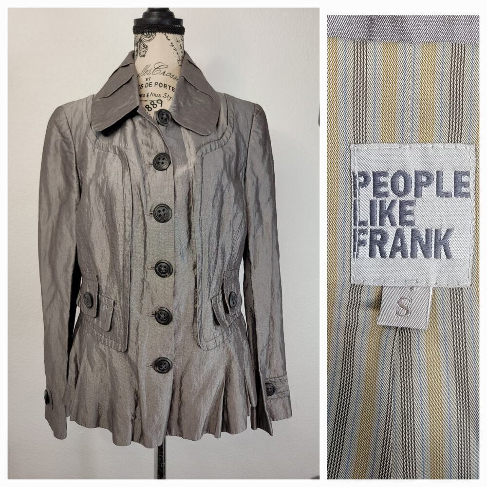 Anthropologie People Like Frank Jacket S Lined Romantic Crinkle Blazer Metalic